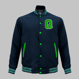 Veste universitaire en coton noir pour hommes, manches or clair, boutons couverts au motif Letterman pour l'hiver, service de vente en gros OEM disponible - Product Image 1