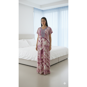 Camisón Largo Informal Estampado para Mujer Alpine, Tejido Suave y Cómodo, Manga Corta, Largo Completo, con Bolsillo Lateral para Uso Doméstico - Product Image 2
