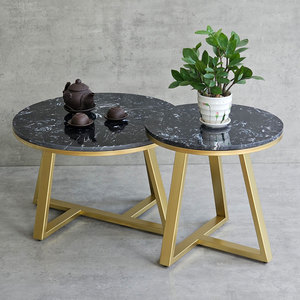 Modern Farmhouse Double <b>Sofa</b> <b>Table</b> with Stone Top and Iron Frame Nesting & Movable Side <b>Table</b> for Entry or Living Room TT68213 - Product Image 5