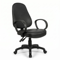 Chaise de bureau ergonomique en cuir PU avec accoudoirs réglables en hauteur, base pivotante, design moderne pour usage commercial en bureau