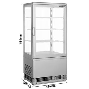 Réfrigérateur vitrine de comptoir à 4 faces en verre - 68L - 428mm - Double vitrage - carré - avec 4 étagères réglables - 1 porte vitrée - Product Image 2