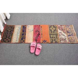 Alfombra grande de lana beige bohemia de 1,4X4,4 pies de estilo clásico turco con patrón de retazos para dormitorio o pasillo con respaldo de látex - Product Image 5