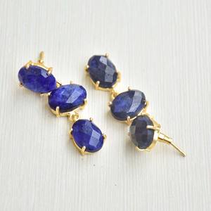 Lapis Lazuli Gemstone Women Wedding Jewelry 925 Sterling <b>Silver</b> Blue 3 Stone Fashion Jewelry Earrings - Product Image 3