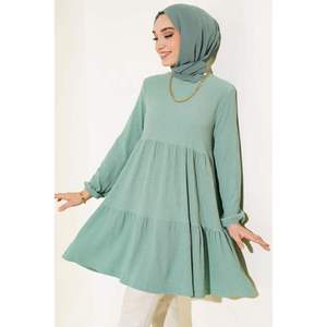 Túnica de manga elástica verde almendra para mujer Blusas y camisas para mujer - Product Image 1