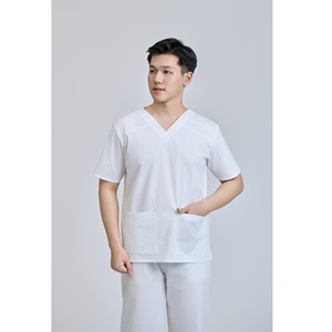 Ensemble de blouses médicales unisexes en tissu CVC, détection des aiguilles, OEM vietnamien, FMF, blanc, 52% coton, 45% polyester, 3% élasthanne, WFX - Product Image 3