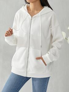 Mujeres de gran tamaño Zip Up Hoodies Baggy Loose Hooded Zipper Color sólido Sudadera Abrigo Teen Girl Fleece Y2K Chaqueta con bolsillos - Product Image 3
