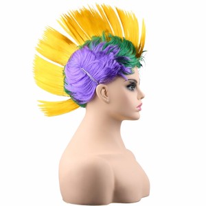Perruques Mohawk Mardi Gras Ombre Violet Jaune Vert Longues Ondulées pour Femmes Filles Perruques Synthétiques pour Cosplay Fête Halloween - Product Image 2