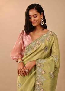 Saree en soie de travail pour filles, accessoires de mariage à vendre, broderie lourde Codding Multi Treads & Sequins - Product Image 4