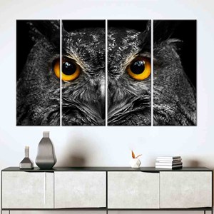 Arte de pared en lienzo impreso: Elegante decoración de búho para estilo rústico, 4 piezas: Enmarcado tipo galería - Product Image 1