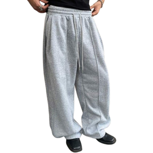 Venta al por mayor gris de gran tamaño plisado Jogger pantalones de chándal de hombre lavado de peso pesado de pana de media pierna ancha cordón pantalones vintage - Product Image 1