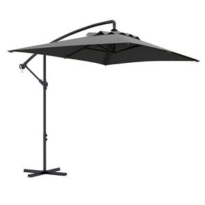 Pour parasol de jardin décentré avec base croisée et ouverture à manivelle Polyester et acier 294x193cm Gris - Product Image 1
