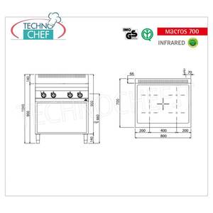 Cuisinière électrique 4 zones avec infrarouge sur meuble ouvert, Kw.12.8 - Product Image 2