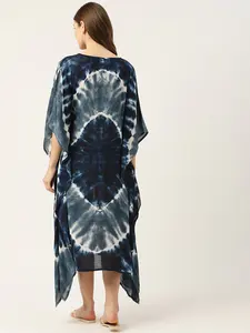 Summer Vibes Rayon Tie-Dye Women's Wear Long Kaftan Dress Round Neck Long Dress Short Sleeve Vacation & Beach Wear Long Dress - Product Image 5