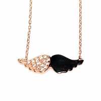 Collier pour femme en acier inoxydable avec ailes d'ange, pierres en zircone cubique blanches, serti pavé, 41 cm, plaqué or rhodié, cadeau chrétien