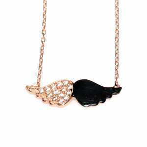 Collier Aile d'Ange en Argent Sterling 925 avec Pierres Roses, Noires et Blanches, Plaqué Rhodium et Or, Idée Cadeau Chrétien - Product Image 5