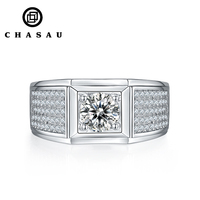 Meilleure vente bijoux fins de luxe à la mode à la mode 1ct 1.0ct 1 carat 6.5mm Moissanite S925 bagues en argent Sterling pour mariage hommes