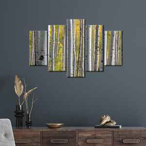 งานศิลปะบนผ้าใบพิมพ์ลาย: ฉากป่าเบิร์ชโกรฟสำหรับตกแต่งห้องนอนอย่างหรูหรา, ชุด 5 ชิ้น: แกลเลอรี่แรป - Product Image 1