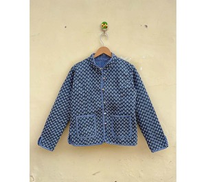 Veste Kimono matelassée en coton indien imprimé bloc biologique pour femme réversible bleu chaud respirant tissu courte longueur hiver - Product Image 1