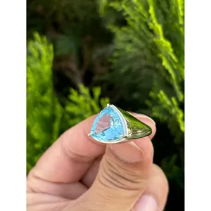 925 <b>Silver</b> Trillion Blue Topaz <b>Ring</b> Rhodium Plated with Romantic Ovular <b>Garnet</b> and Turquoise for Everyday Wear - Product Image 3