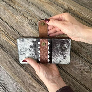High Quality Custom Cow Hair Leather Long <b>Wallet</b> <b>for</b> <b>Women</b> New Fashion Style with Open Closure Price - Product Image 3