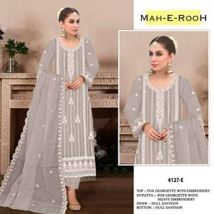 Lourd fausse Georgette pakistanaise Salwar Kameez avec broderie séquence travail mariée Salwar Kameez à prix abordable - Product Image 5