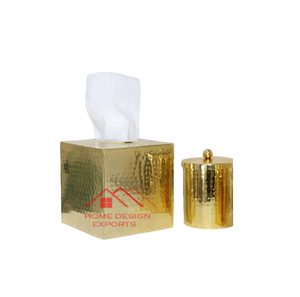 Accessoires de salle de bain Boîte à serviettes en métal de luxe au prix de gros Boîte à mouchoirs en aluminium métal fini doré rayé - Product Image 2