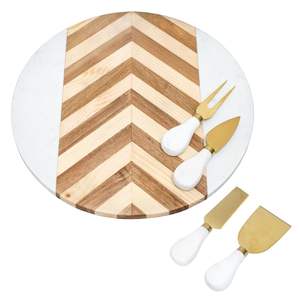 Plateau de service en marbre et bois fait à la main pour une présentation élégante de la cuisine, servant des collations, des desserts et des boissons - Product Image 4