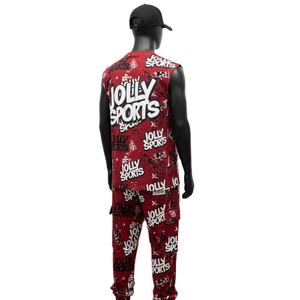 Conjunto de dos piezas sin mangas para hombre, tela deportiva de poliéster de 190 GSM, suave y transpirable, camiseta sin mangas con impresión de logotipo personalizado en rojo y para hombre - Product Image 5