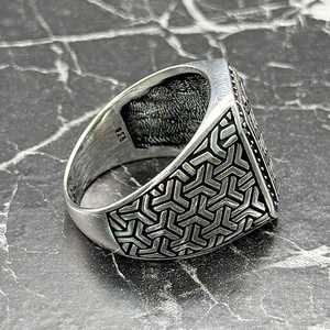 Anillo Étnico Hecho a Mano para Hombre, Diseño Geométrico Otomano, Chapado en Oro de 18K, Piedra de Circonita Cúbica Negra, Micro Pavé, Anillo de Plata Moderno - Product Image 5