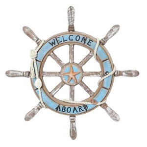 Ancre nautique en bois et roue de navire tenture murale phare corde voilier rustique fait à la main plage côtière décoration de la maison - Product Image 1