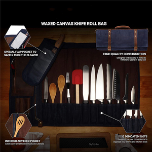Vintage Heavy-Duty Brown Waxed Canvas Leather Chef <b>Knife</b> Roll up Bag Custom Case <b>Accessories</b> LCKR-0036B OEM Support - Product Image 4
