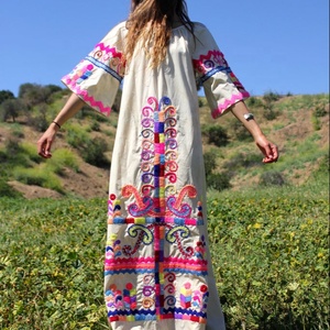 Vintage Hand Embroidered 100% Cotton Floral <b>Pattern</b> <b>A</b>-<b>Line</b> Silhouette Maxi <b>Dress</b> Regular Sleeves Truly Amazing Ethnic <b>Dress</b> Size - Product Image 1