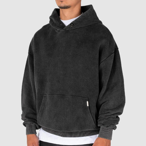 Sweats à capuche personnalisés pour hommes 100% coton lourd bouffée impression sweat à capuche streetwear surdimensionné sweats à capuche vintage lavé noir pour hommes - Product Image 4