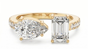 Asymmetric Pear Cut and <b>Emerald</b> Cut Diamonds <b>Ring</b> with Round Diamonds Luxury Engagement <b>Ring</b> for Women Lab Grown Diamonds - Product Image 3