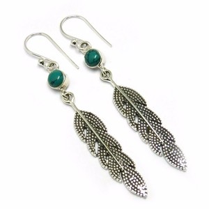 Boucles d'oreilles manchette bohèmes uniques en argent sterling 925 avec turquoise verte, certifiées, unisexe, pour femme, vente en gros, bijoux en pierres précieuses pour soirée - Product Image 1