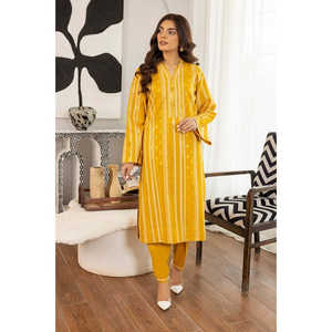 Conjunto de Camisa y Pantalón con Estampado Floral Jacquard Lurex Amarillo para Mujer, Estilo Ejecutivo, Largo por Encima de la Rodilla, Decoración con Botones, Talla XL - Product Image 2