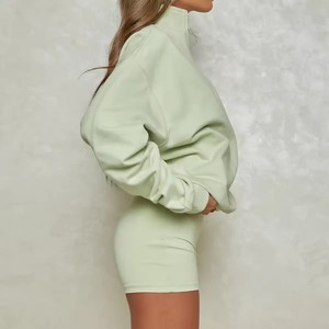 Streetwear mujeres Heavyweight Zip up Hoodies Custom Oversized Half Zip Hoodie mujeres Casual sudadera moda - Product Image 6