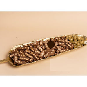 Good Quality <b>Gold</b> Metal <b>Tray</b> Unique Design Table Ware Chocolate Serving <b>Tray</b> With Floral Accent Dessert Holder Serving Platter - Product Image 2