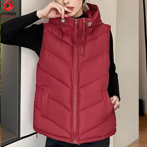 Fashionable Waterproof Knitted Quilted <b>Women's</b> Puffer <b>Vest</b> with Zipper Closure-Eco-Friendly Hooded Sleeveless Outerwear - Product Image 5