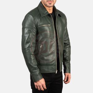 Chaqueta de Cuero Genuino para Hombre con Cuello Alto y Logotipo Frontal, Diseño Casual de Invierno Transpirable de Alta Calidad - Product Image 4
