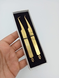 Gold-Plated Color Eyelash Extension Tweezer 45 90 Degree Pointed Fiber Tip Dollar Sign <b>Lash</b> Tweezer Japanese Stainless Steel - Product Image 5