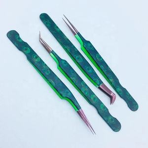 Pince à épiler professionnelle écologique à pointe en fibre verte or rose avec logo personnalisé Extension de cils en acier inoxydable pointue - Product Image 2