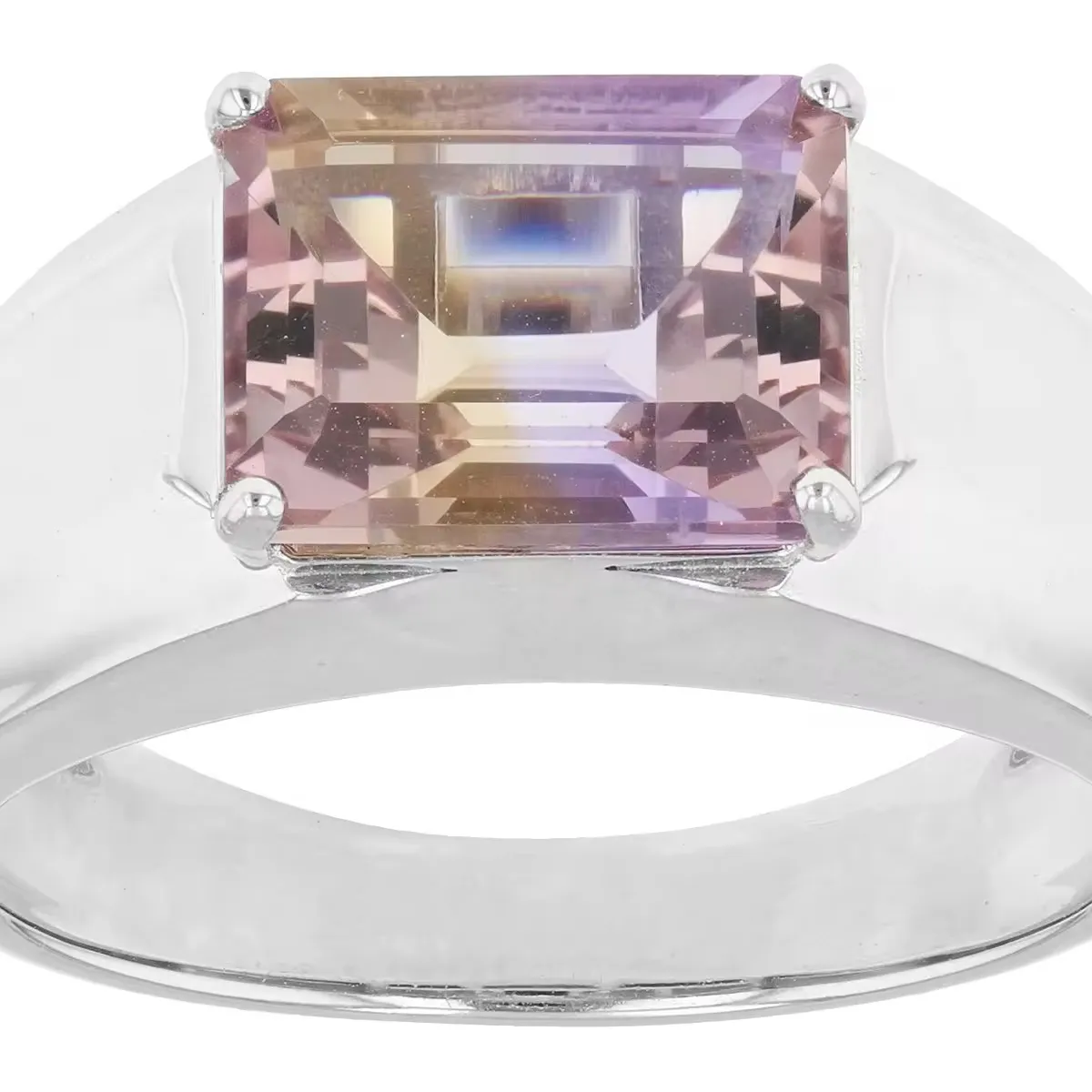 Bi-Color Ametrine Rhodium Over Sterling Silver Men's Ring | Modish and Elegant Design | Beauty | Gemstone Jewelry Wholesale