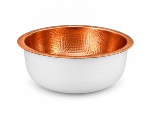 Bassin de pédicure rond en cuivre, extérieur blanc, fait main, pour spa, avec drainage sans tuyauterie, modèle NJC-7503PC - Product Image 1