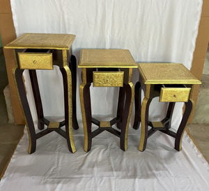 Traditional Wooden Nightstand With Gold Embossed Top And Drawer Bedroom Furniture Antique Style Side Table Storage Decor - Product Image 3
