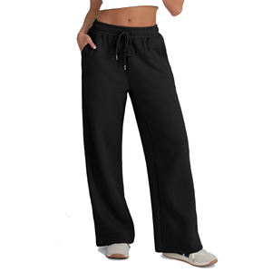 Pantalons et pantalons pour femmes Pantalons de survêtement à jambes larges Pantalons de détente baggy taille haute Cordon de serrage Joggers évasés athlétiques avec poches - Product Image 2
