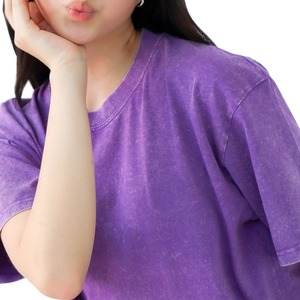 Venta al por mayor de camisetas de verano de lavado ácido de las mujeres personalizadas 100% algodón Anti-Pilling bordado lavado ácido camisetas para niñas - Product Image 4