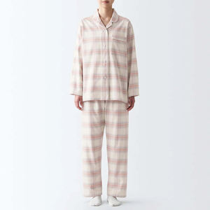 Pyjama en viscose deux pièces à manches longues, taille plus, doux, imprimé à blocs, vêtements de nuit français pour femmes - Product Image 1