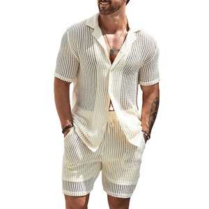 Nouveauté : Ensemble T-shirt et Short Tricoté Homme Été, Manches Courtes, Couleurs Contrastées, Respirant, Style Urbain Imprimé HS2027 - Product Image 3