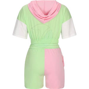 Conjunto de Sudadera con capucha y pantalones cortos de dos piezas para mujer, logotipo personalizado, patrón floral, decoración de encaje Vintage disponible en para adultos para el verano - Product Image 3